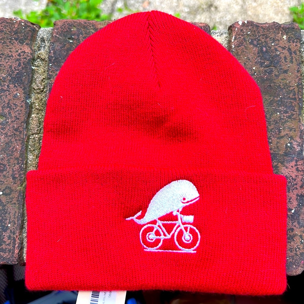 Knit Winter hat Whale on Bike TWGS